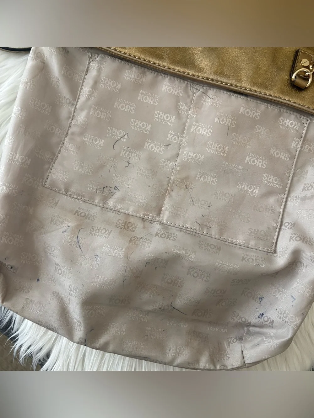Michael Kors Dark Gold Metallic Tote Shoulder Bag - USED - for DIY?